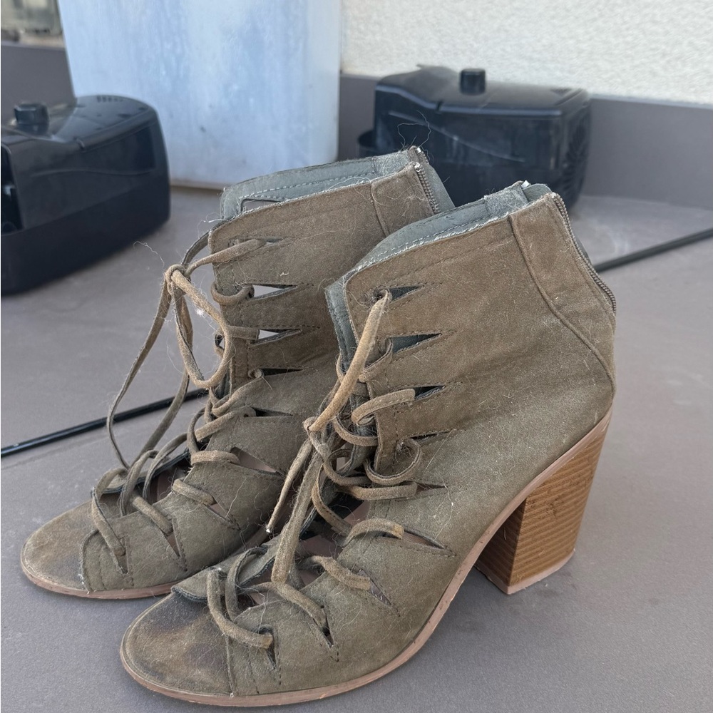 Olive Lace-Up Ankle Boots